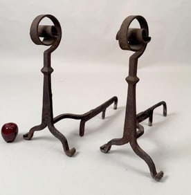 Pair Art Deco Wrought Iron Andirons