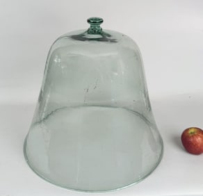 Large Blown Green Glass Bell Form Cloche