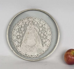 Rare Brass & Glass Framed Lacework "Normandy Lady"