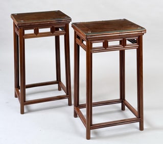 Pair Chinese Hardwood End Tables