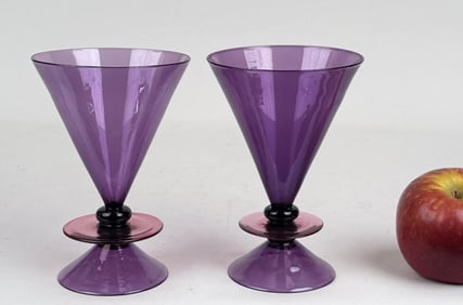 L. Tagliapietra, Two Purple Art Glass Goblets