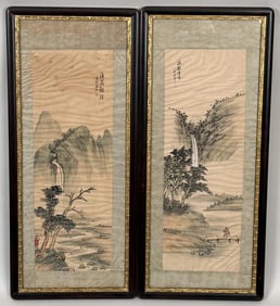 Pair Chinese Paintings On Silk