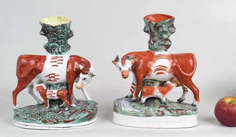 Near Pair Staffordshire Spill Vases