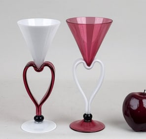 L. Tagliapietra, Two Heart Form Glass Goblets