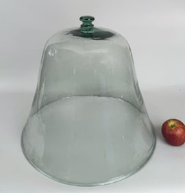 Large Blown Green Glass Bell Form Cloche