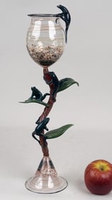 R. Mickelson, Art Glass Figural Goblet, Frogs