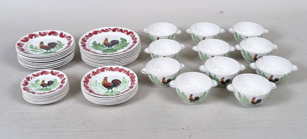 Large Estate Group Choisy Le Roi Rooster Faience