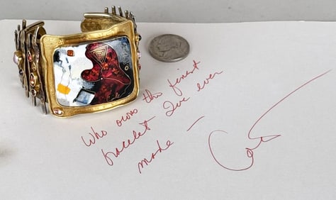 Collette Denton 22K Gold Enamel Cuff Bracelet 1991