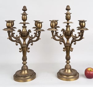 Pair Gilt Brass Five Light Candleabra