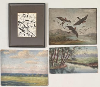 Group Four Small Artworks, Three Signed