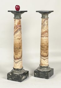 Pair Classical Veined Marble Columnar Pedestals