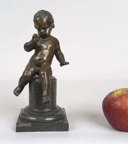 Patinated Bronze Putti Statue, Marble Base