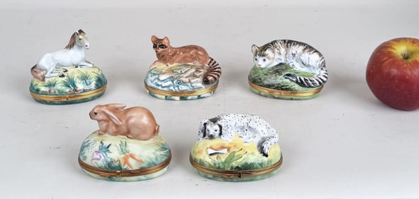 Five Chamart Limoges Figural Trinket Boxes
