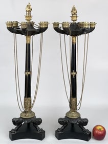Pair French Empire Bronze Ormolu Candleabra