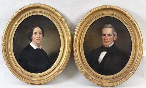 American School Pair Oval Framed O/C Portraits