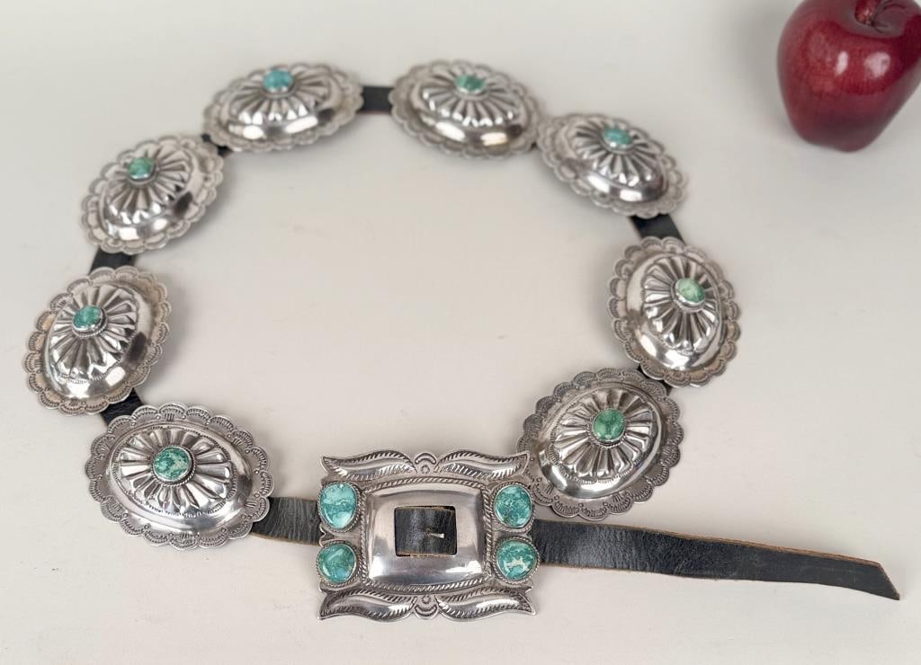 Native American Silver & Turquoise Concho Belt (1 of 9)