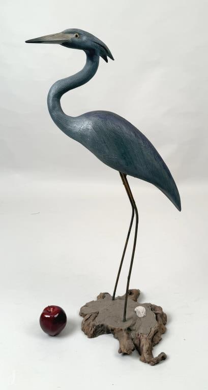 Carved & Painted Wood Heron Sculpture (1 of 7)