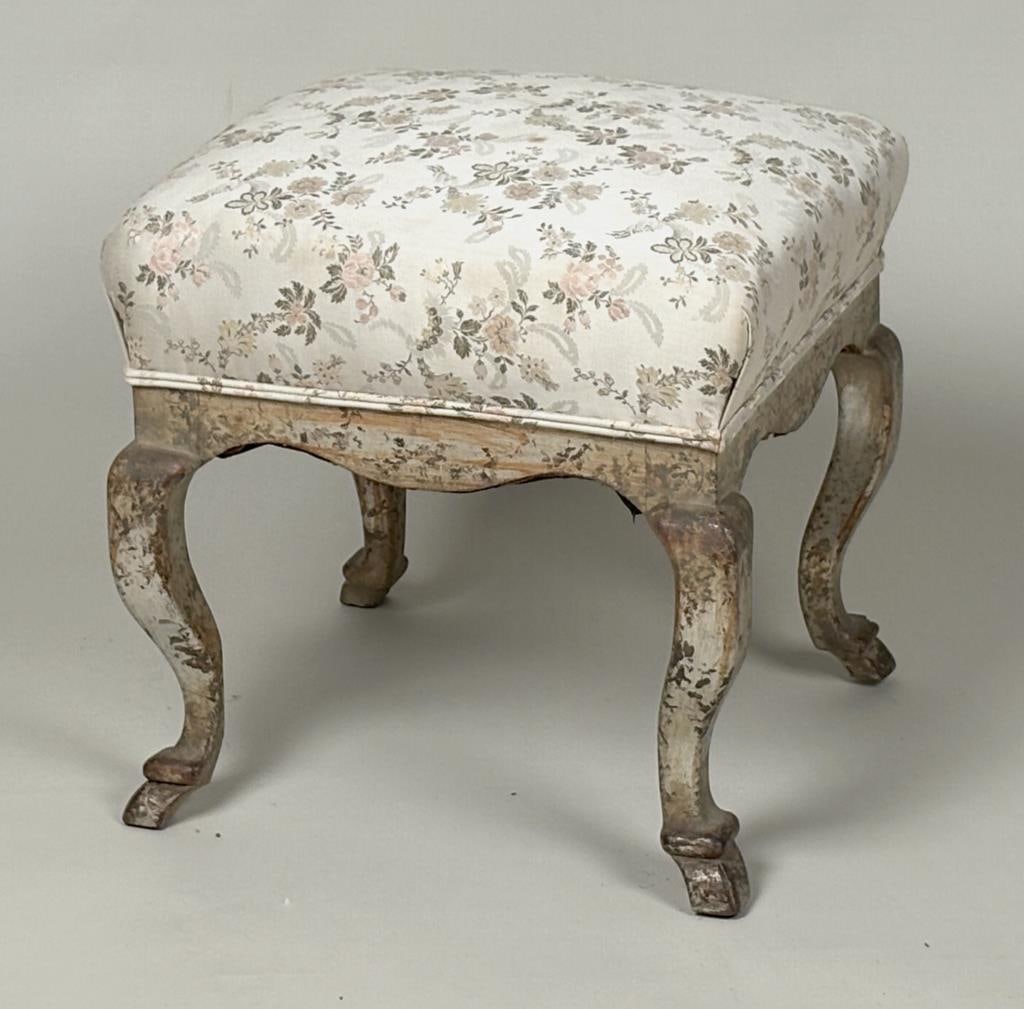 Venetian Style Silver Gilt Upholstered Stool (1 of 7)