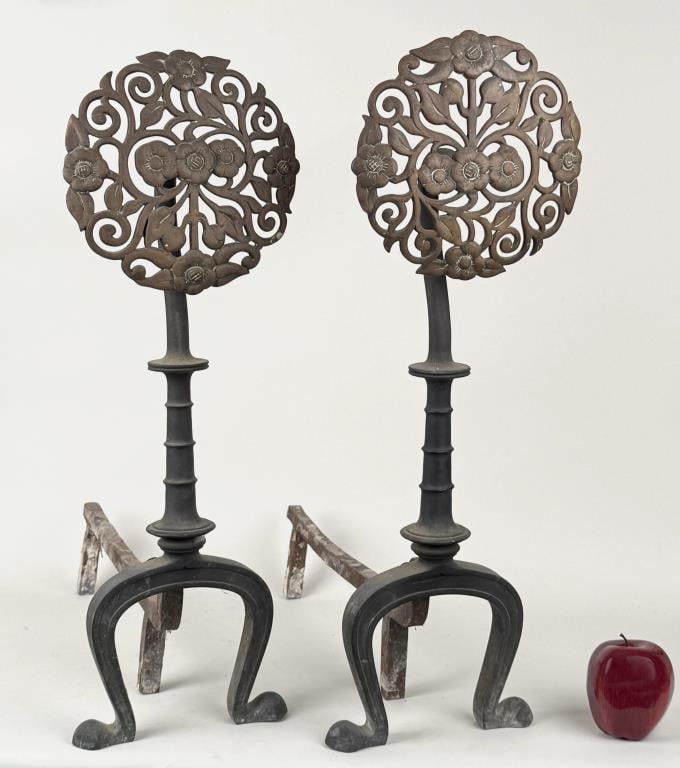 Flemish Style Brass & Iron Andirons (1 of 7)