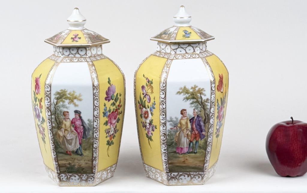 Pair Saxony Porcelain Lidded Urns (1 of 7)