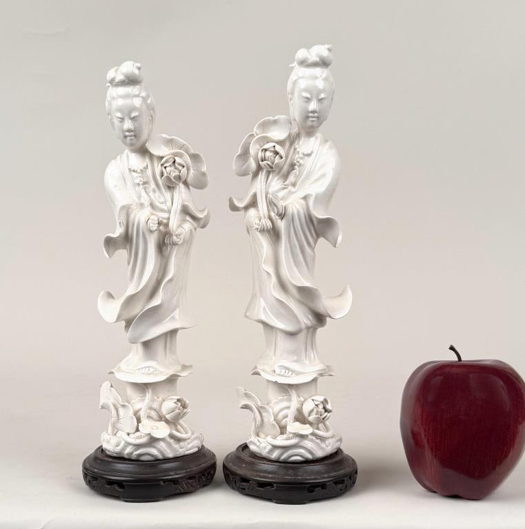 Two Chinese Blanc de Chine Guan Yin, Carved Stands (1 of 11)
