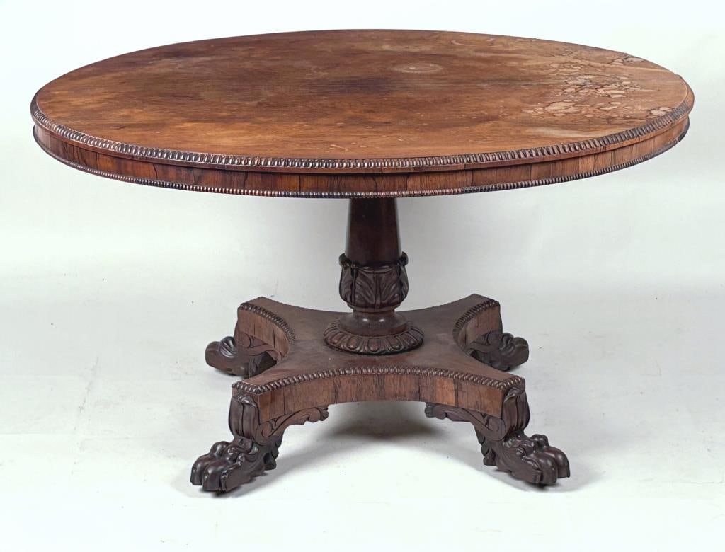 Late Regency Carved Rosewood Paw Foot Center Table (1 of 19)