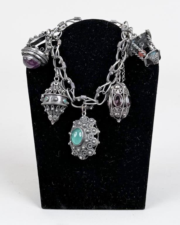 Etruscan Style .800 Silver Charm Bracelet (1 of 6)