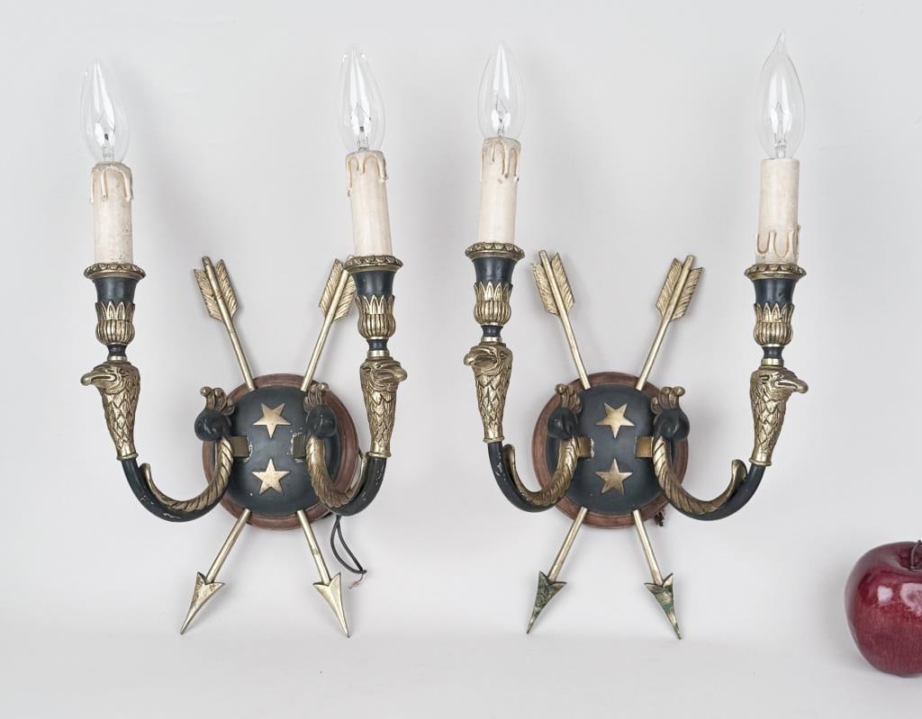 Pair Empire Style Two Arm Wall Sconces (1 of 6)