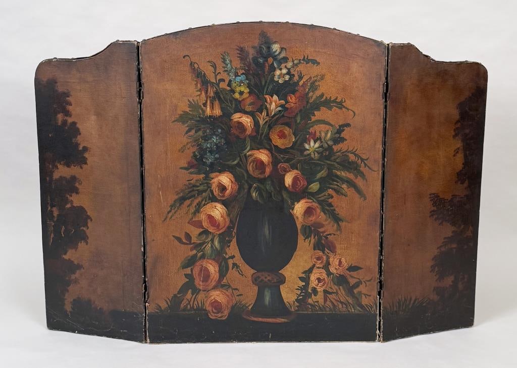 Three Panel Painted Canvas Fire Screen (1 of 9)