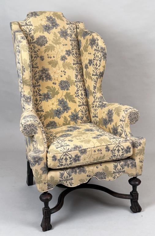 William & Mary Style Upholstered Wing Chair (1 of 16)