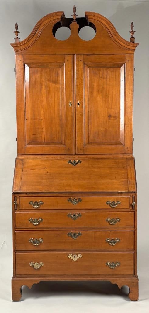 New England Chippendale Maple Bonnet Top Secretary (1 of 14)