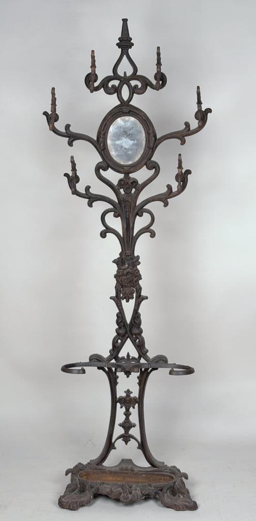 Vintage Cast Iron Mirrored Hall Tree (1 of 9)