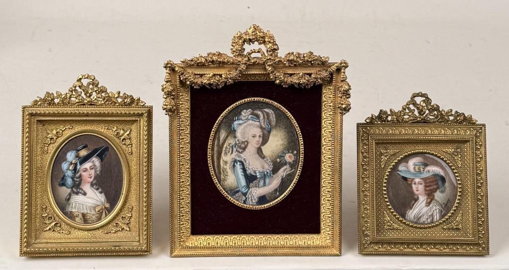 Three French Ormolu Framed Portrait Miniatures (1 of 13)