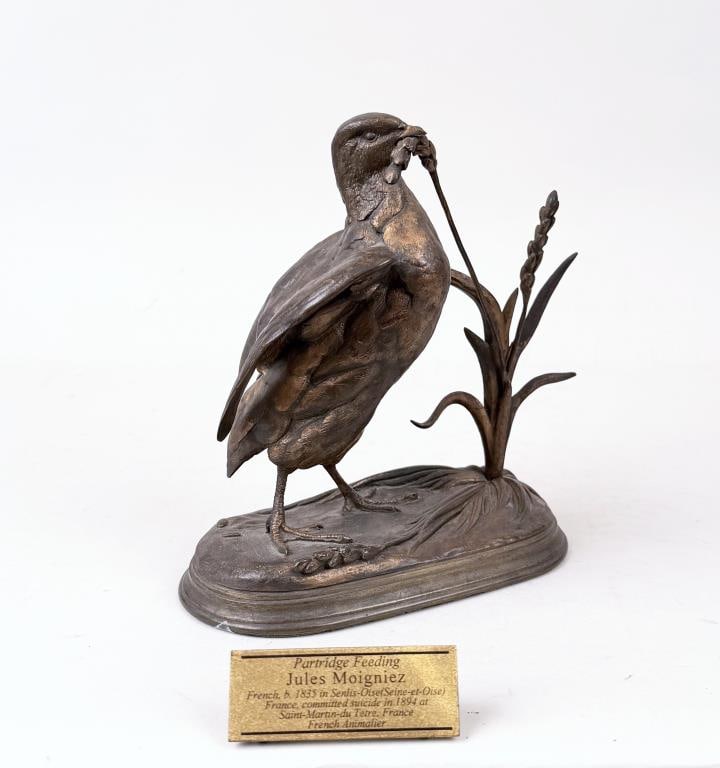 J. Moigniez, Bronze Sculpture, Partridge Feeding (1 of 8)