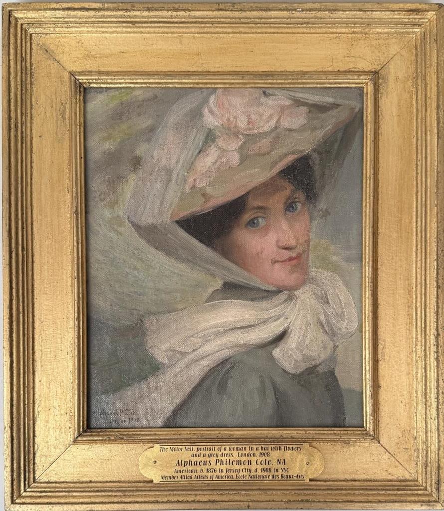 A.P. Cole, Portrait of Woman, Veiled Hat & Flowers (1 of 7)