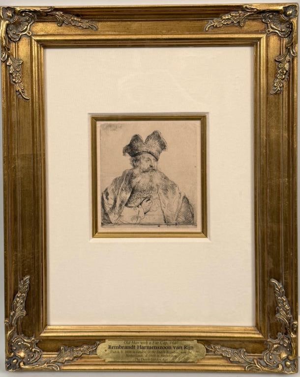 After Rembrandt, Engraving, Man In Fur Cap (1 of 5)