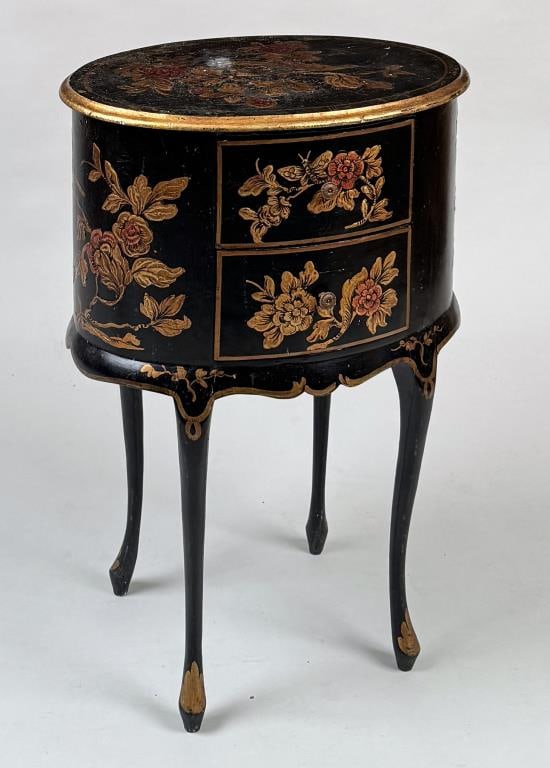 Chinoiserie Decorated Oval Two Drawer Stand (1 of 7)