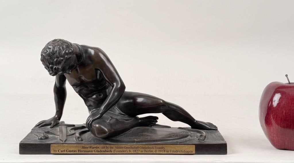 C.G. Gladenbeck, Dying Gaul: Carl Gustave Hermann Gladenbeck (German, 1827-1918), cast at Aktien-Gesellschaft Gladenbeck Foundry. 5 1/2" high, 10" wide, 3 7/8" deep.