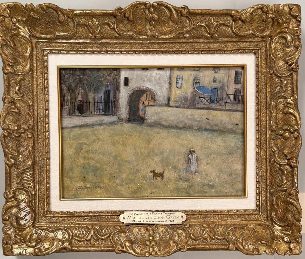 M. Ghiglion-Green, Woman & Dog In Courtyard (1 of 4)