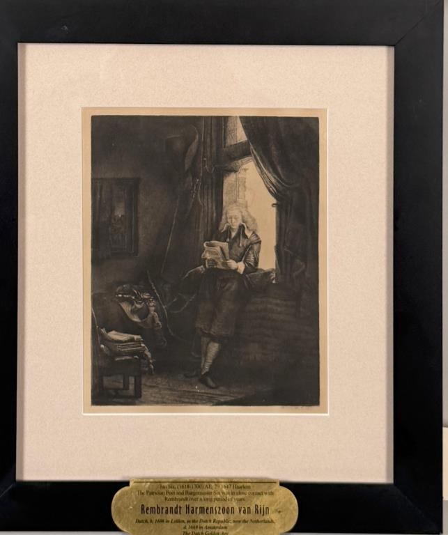 After Rembrandt, Etching, Portrait of Jan Six (1 of 4)