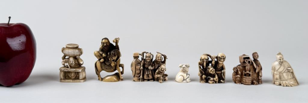 Group Seven Signed Carved Bone Japanese Netsukes (1 of 7)