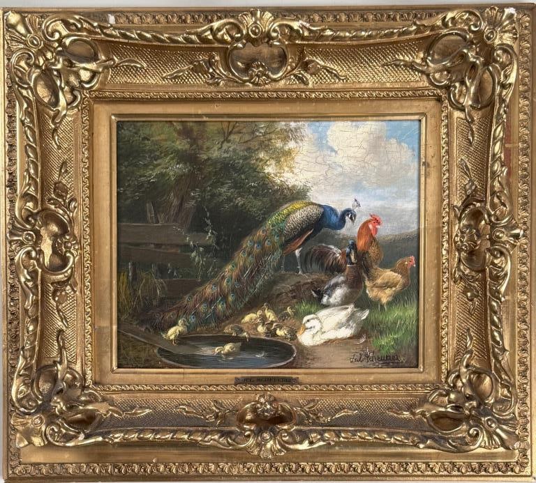 J. Scheurer, Farm Scene, Peacock & Fowl (1 of 4)