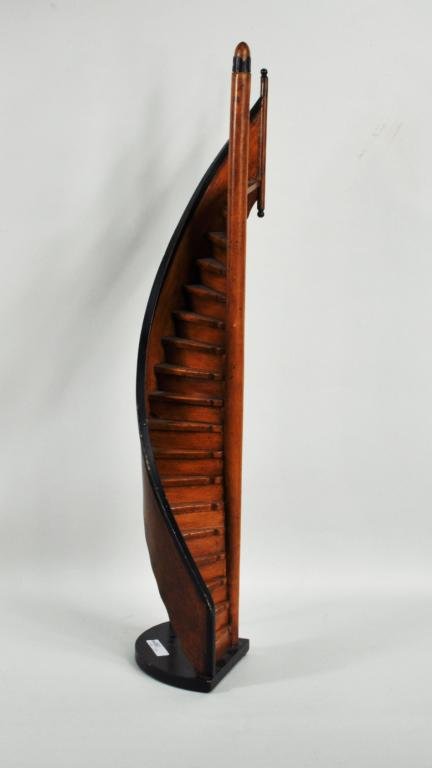 Architectural Carved/Painted Staircase Model: Architectural carved and painted wooden staircase model, 19th C. 24 1/4" high, 7" wide. Condition: a few small dings, edge, paint wear, loss.