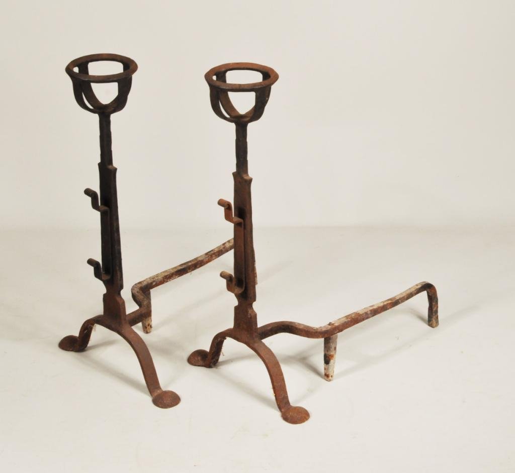Pair of Arts and Crafts Andirons: Pair of Arts and Crafts andirons, early 20th C. 25" high, 19" wide, 27" deep.