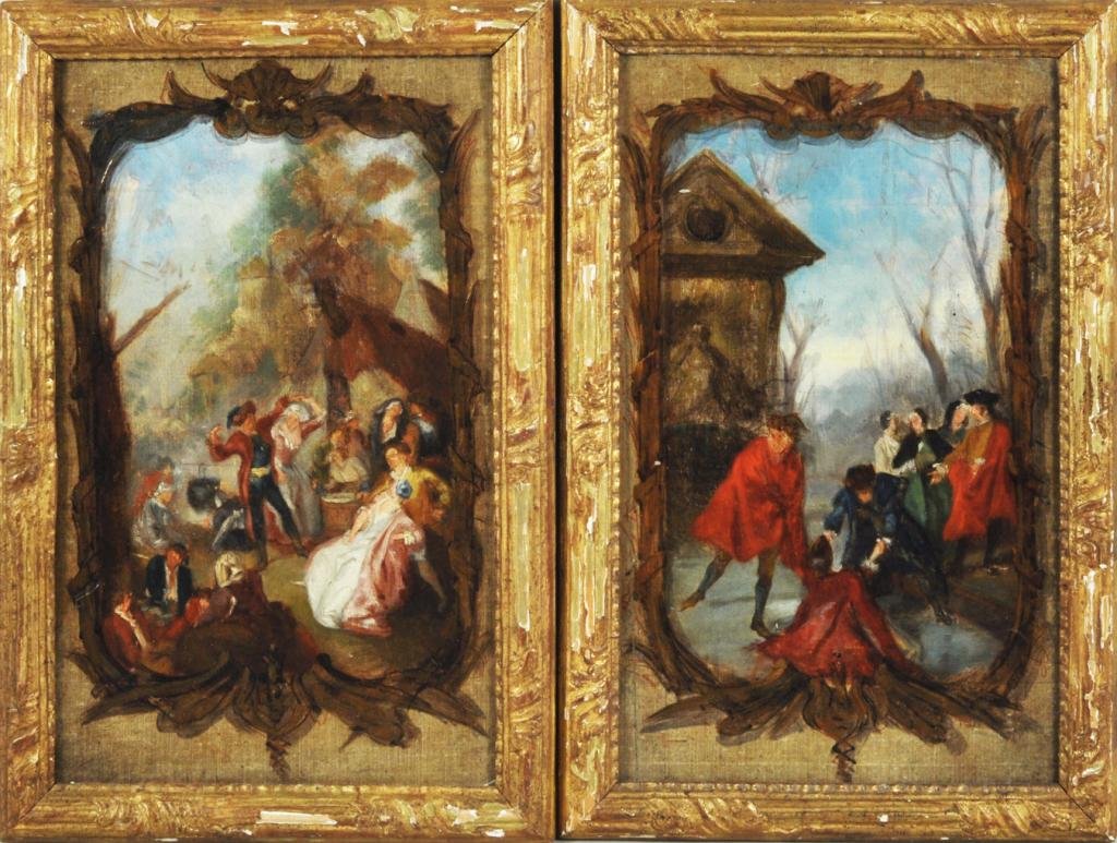 Pair of Framed English School Street Scenes