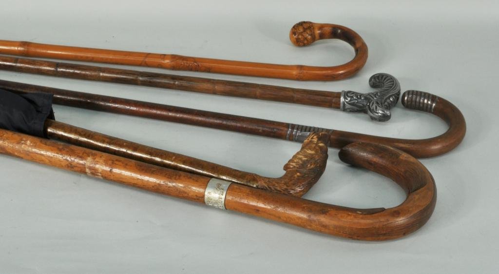Four Wood Canes & An Umbrella - 2