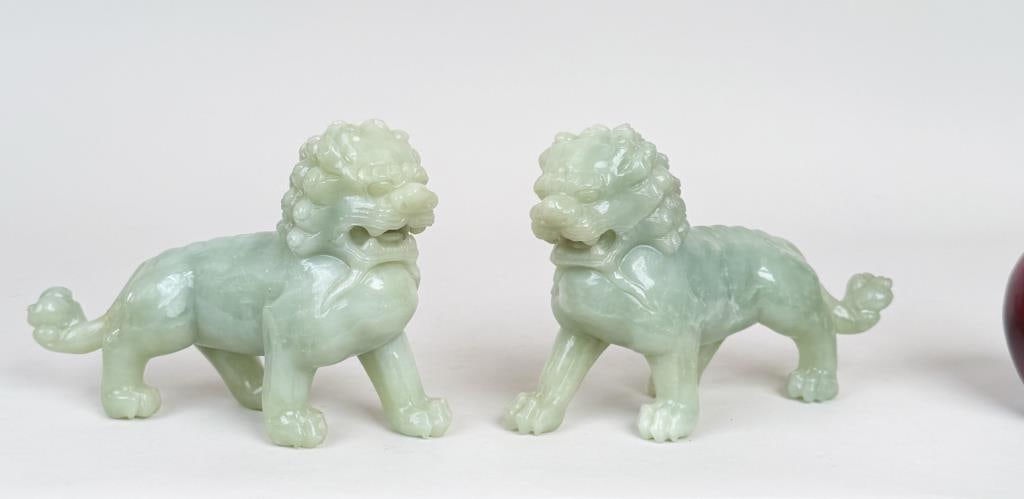 Pair Chinese Carved Jade Foo Lions (1 of 6)