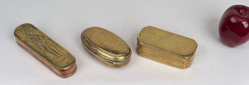Three 18th C. Brass Tobacco Boxes, Two Engraved (1 of 14)