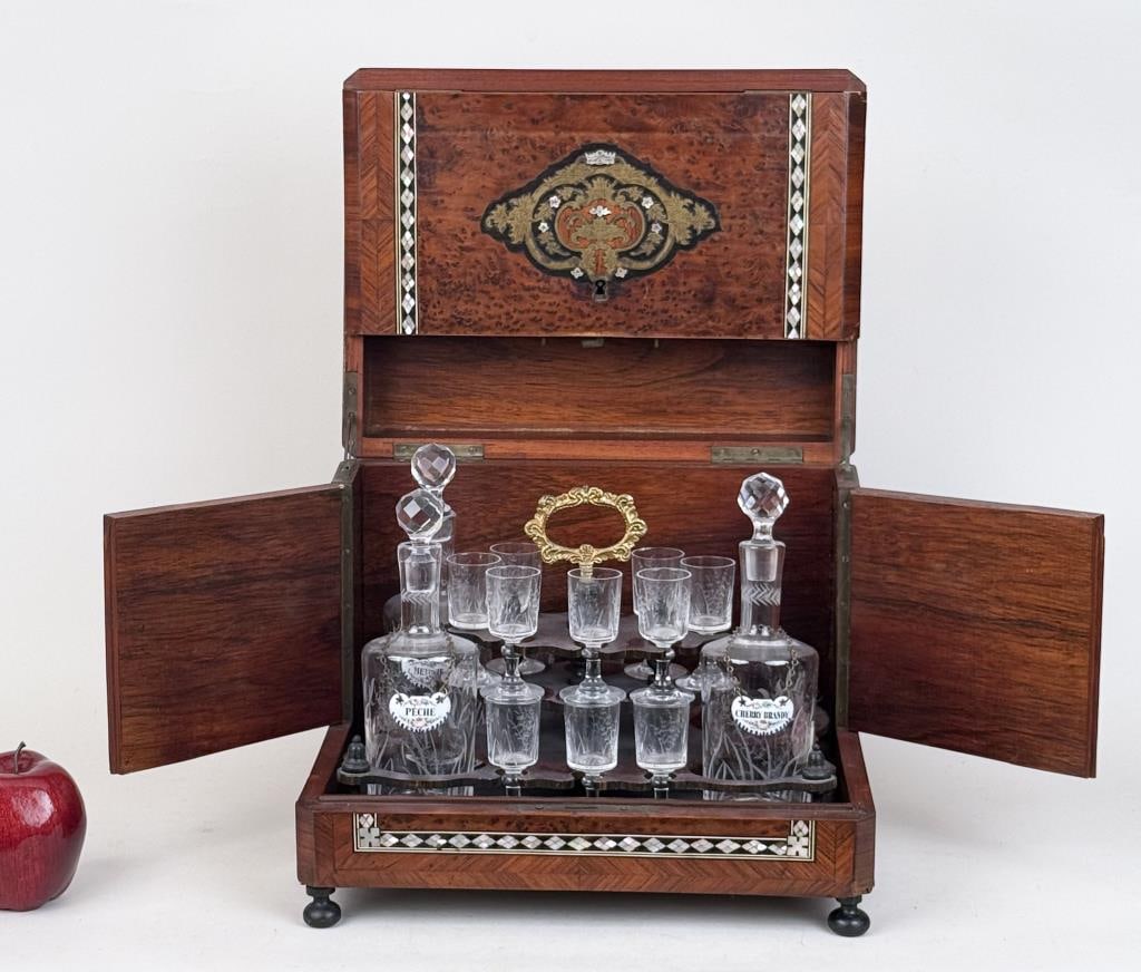 Continental 19th C. Inlaid Burl Walnut Tantalus (1 of 8)