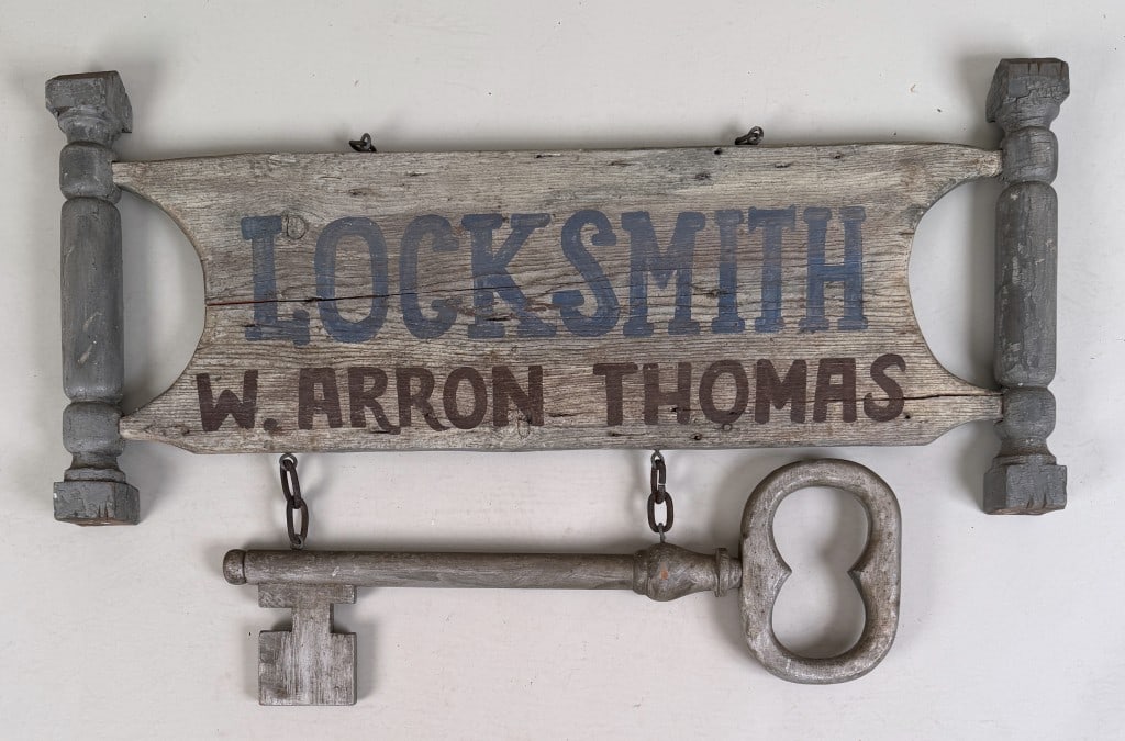 Folk Art Carved & Painted Locksmith Trade Sign (1 of 7)